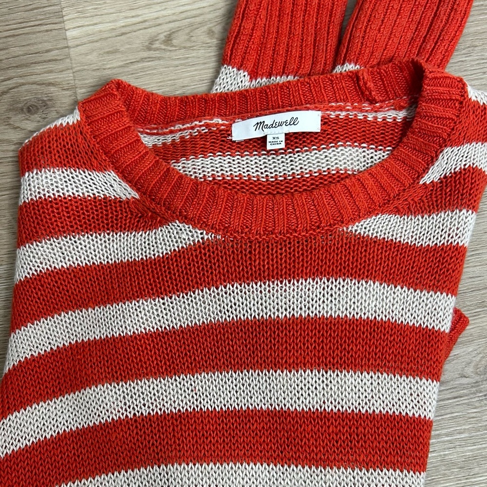 Madewell 100% Linen Knit Textured Striped Crew Neck Sweater Size XS
